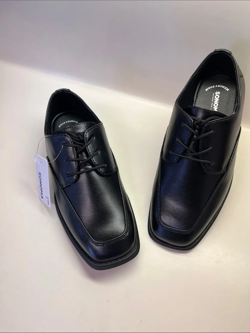 Sonoma Black Boys' Lace-Up Dress Shoes - Smooth Faux Leather